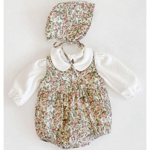3pcs Autumn Baby Clothes Set Sweet Summer Baby Girl Rompers Long Sleeve Shirt Floral Cute Hat Newborn Baby Clothes Outfits