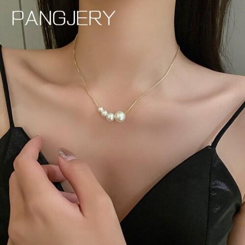 PANGJERY 925 Sterling Silver Large Small Pearls Necklaces for Women New Fashion Luxury Geometric Birthday Party Jewelry Gifts