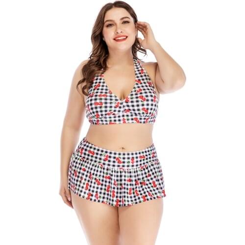 Plus Size Bikini Swimsuit Tankini Women High Waisted Push Up Two Piece Print Big Halter Swimwear 4XL for Chubby Ladies Biquinis
