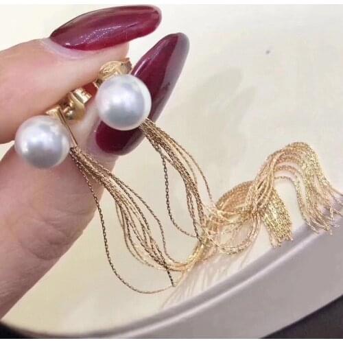 D303 Pure 925 Sterling Silver Fine Jewelry 8-9mm Fresh Water White Pearls Dangle Earrings for Women Fine Pearl Earrings