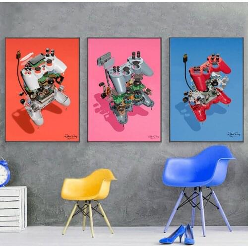 Modern Game Controllers Art Canvas Press Start Playstation Print Painting Fashion Wall Pictures Boy Room Home Decoration Poster