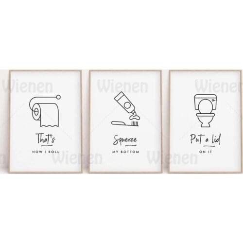 Toilet Sign Canvas Painting Wall Art Toilet Paper Toilet Brushing Teeth Modern Decor Posters and Prints Bathroom Wall Pictures