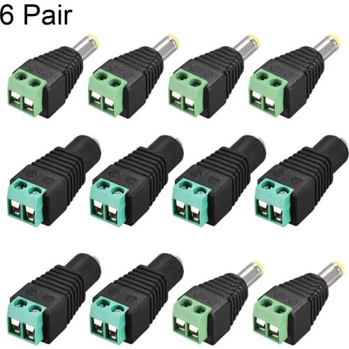 Uxcell 6Pair 5.5x2.1mm DC Power Jack Plug Adapter Connector for LED Strip CCTV Camera Cable Wire Ends