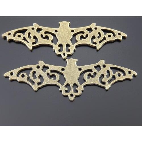 Antique Style Bronze Tone Alloy Hollow-out Bat Pendant Connector Finding 55mm 25pcs 35540