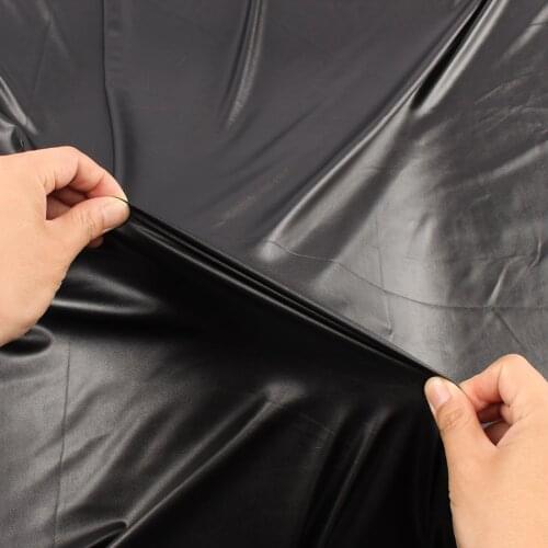 High Stretch Elastic Black Faux Leather PU fabric material for clothes shorts Knit spandex backing
