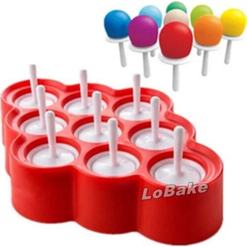 High quality 9 cavities ball shaped silicone chocolate lollipop ice cream baby pops popsicle molds cake pop mold for bakery tool