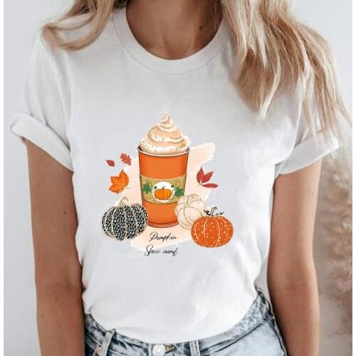 Thanksgiving Women Pumpkin Spice Love Happy Autumn Fall Halloween Cartoon Tops Tees Graphic T-Shirt Tshirt Clothes