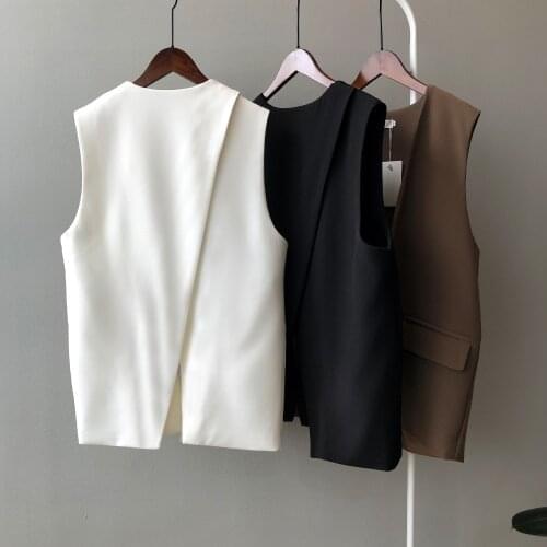 Simple Suit White Vest Female 2021 Spring New Korean V-neck Black Sleeveless Coats for Women Loose Back Split Vest 80089