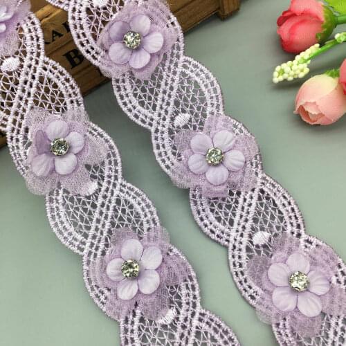 1 yard Purple Centipedes Pearl Diamond Lace Trim Ribbon Fabric Embroidered Applique Patchwork Handmade DIY Wedding Sewing Craft