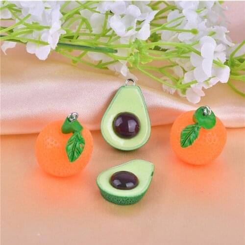 10pcs/pack 3D Avocado Orange Fruit Resin Earring Charms for Jewelry Making