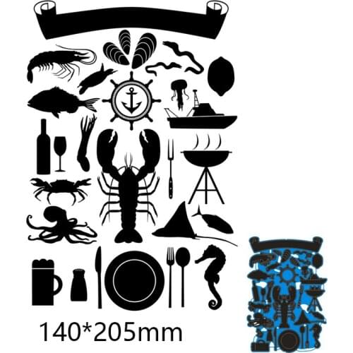140*205mm Seafood tableware and ships branches Stencil DIY Scrapbooking Photo Album Embossing Decorative Paper Card Craft