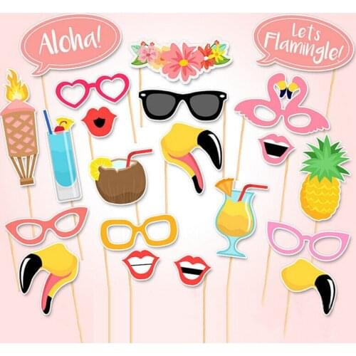 21 sets of paper beard wedding party seaside vacation Hawaii beach paper beard straw skirt flamingo couple props