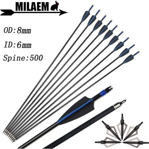 31.5Inch Archery Fiberglass Arrow Spine 500 OD8mm ID6mm With 100Gr Blade Arrowhead Recurve Compound Shooting Hunting Accessories