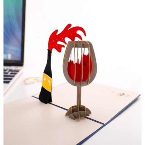 3D Laser Cut Handmade Carving Wine glass Invitation Greeting Cards PostCard Valentines Day Wedding Anniversary Gift