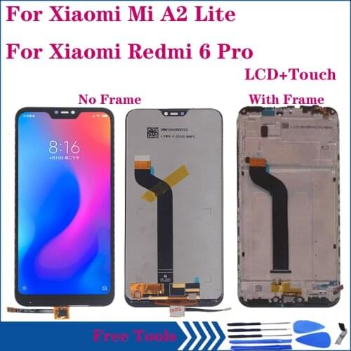 5.84" AAA Quality LCD For Xiaomi Mi A2 Lite LCD Display Touch Screen Replacement For Redmi 6 Pro LCD Repair Kit with Frame