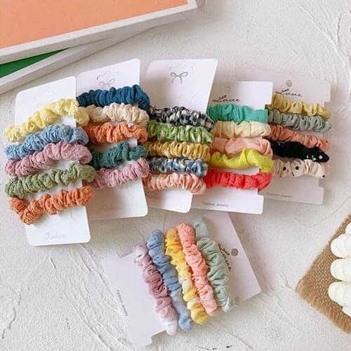 5PCS Cloth Hair Ties Cute Plaid Ponytail Holders Polka Dot Elastic Hair Ropes for Women Girls Headwear Hair Accessories
