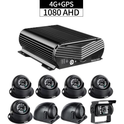 4G LTE 8 Channel Bus Truck Security Mobile Car DVR with 8PCS AHD 2.0MP Cameras GPS Track Remote Viewing by PC/Phone in Realtime