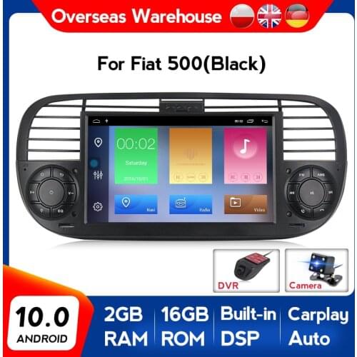 DSP Android 10 Car Carplay Android Auto DVR Camera For Fiat 500 2007-2016 Car GPS DVD player Steering wheel Control BT no dvd