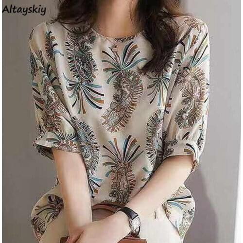 Blouses Women S-3XL Tops Print Elegant Thin Summer BF Temperament Casual Vintage Harajuku Loose Stylish Korean Office Work Tunic