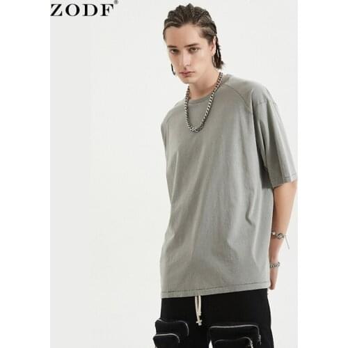 ZODF Brand Design Men Summer Soft Cotton T-Shirts Washed Retro Oversized Unisex Half Sleeve O-Neck Solid T Shirt Tees HY0252