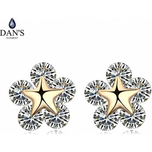 DANS ELEMENT New Sales AAA Zirconia Micro Inlays Champagne Gold Color Flower Earrings For Women Valentines Gift 109742white