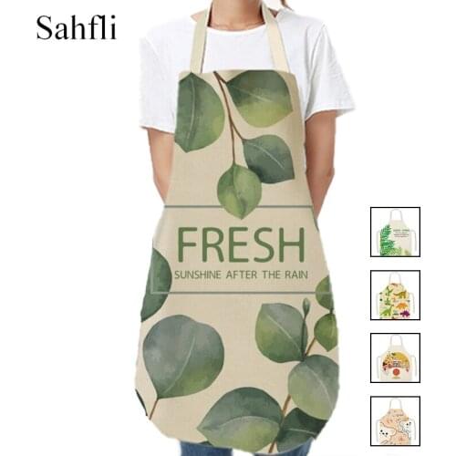 Green Cute Animial Printed Kitchen Cooking Baking Aprons 65*75cm Sleeveless Cotton Linen for Women Man Home Work Accessories