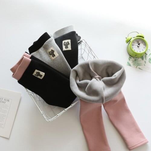 2021 Girls' Leggings Plus Velvet Thicken Winter New Style Korean Middle-waist 95% Cotton Pants for Children Kid Clothes Outwear