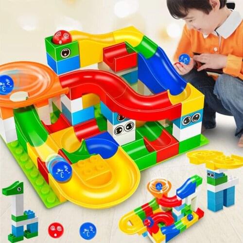 52-208PCS Big Size Brick Marble Race Run Maze Ball Track Diy Building Blocks Compatible Duploed Plastic Block Toys For Children