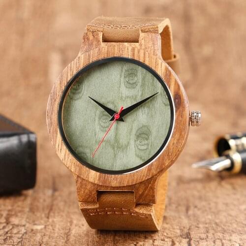 Creative Analog Wood Watches Mens Genuine Leather Strap Wrist Watch Bmaboo 100% Nature Wooden Watches Handmade Clock Gift
