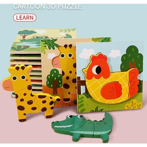 Cartoon 3d Wooden Animal Puzzles For Toddlers 1 2 3 Years Old Boys Girls Educational Toy Puzzle Jigsaw Early Educational Puzzles