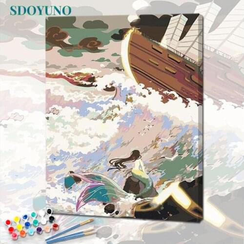 SDOYUNO Paint By Numbers Mermaid Scenery Oil Painting By Numbers On Canvas Landscape 40x50cm Frameless DIY Home Decor Wall Art