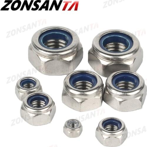 ZONSANTA Nylon Locknut 304 Stainless Steel Hex Hexagon Lock Nut DIN985 M2 M2.5 M3 M4 M5 M6 M8 M10 M12 M14 M16 M20 Non slip nuts