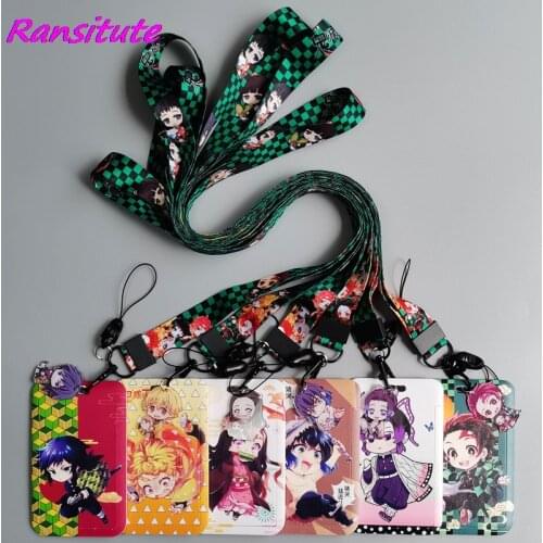 Ransitute R2140 Anime Demon Slayer Lanyard Card Holder Child Hanging Neck Phone Lanyard Badge Subway Access Card Holder Fan Gift