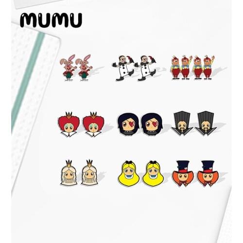 2021 New Wonderland Characters Stud Earring Red White Queen Head Epoxy Jewelry Resin Acrylic Earrings Handmade Gifts Fan