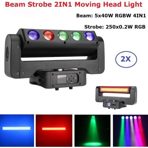 LED Beam Light Double Side 5X40W + 250X0.2W Rotating Moving Head Light Beam Wash Strobe Stage Lighting Effect Disco Light Party