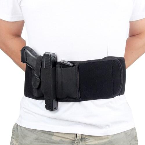 Tactical Pistol Hand Gun Holster Pouch Military Universal Belly Band Belt Police Training Elastic Hunting Waist Support