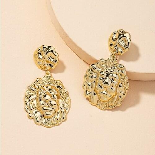 TARCLIY Vintage Geometric Metal Lion Head Dangle Earring Simple Exaggerated Alloy Earring Women Party Jewelry Accessories