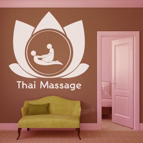 Thai Massage Sign Wall Stickers for Beauty Spa Salon Lotus Flower Yoga Vinyl Decals Home Decor Living Room Wall Posters Z868