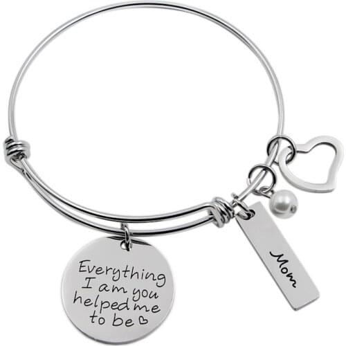 VILLWICE Women Quotes Bangle Heart Charm Bracelets Bangles Adjustable Stainless Steel Inspirational Jewelry Mother Day Gift