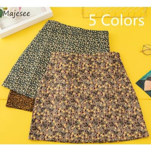 Skirts Women Autumn New Floral Mini High Waist Corduroy Casual Sweet Korean Style Casual Chic A-line Lady All-match Fashion Ins