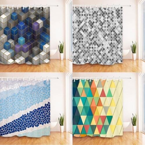 Mosaic Marble Pattern Bath Curtain Waterproof Shower Curtains Geometric Bath Screen Color Graffiti Printed Curtain for Bathroom