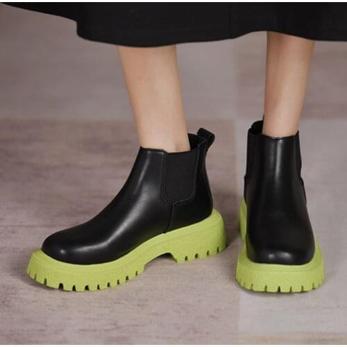 Women Chelsea Boots 2021 Winter New Green Sole Platform Shoes Ankle Boots Woman Thick Sole Casual Shoes zapatos de mujer 9389N