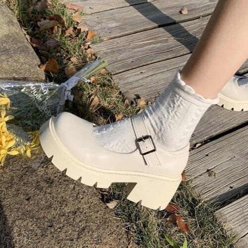 2021 Beige Lolita Shoes Women High Heel Platform Mary Jane Shoes Retro Girl Patent Leather Pumps Cosplay Zapatos De Mujer