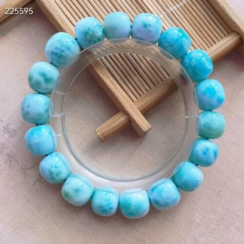 Natural Blue Larimar Gemstone Big Barrel Beads Bracelet Bangle 11*11mm Water Pattern Larimar Women Genuine AAAAAA