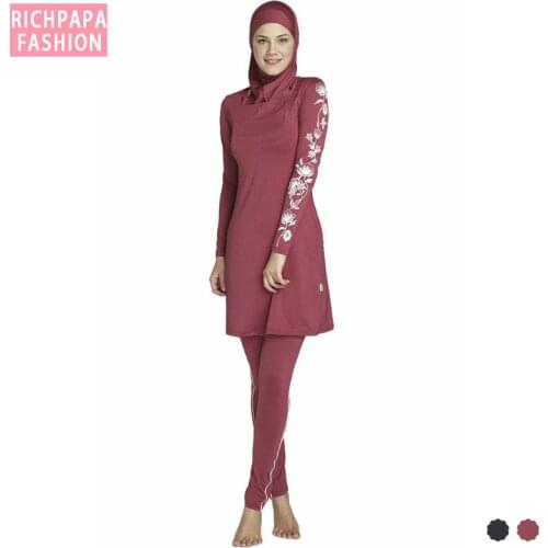 Women Plus Size Printed Floral Muslim Swimwear Hijab Muslimah Islamic Swimsuit Swim Surf Wear Sport Burkinis