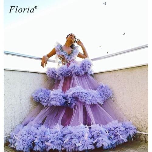 Haute Couture Purple Celebrity Dresses Tiered Long A-Line Red Carpet Runaway Dresses Women Party Night Fashion Photography Robes