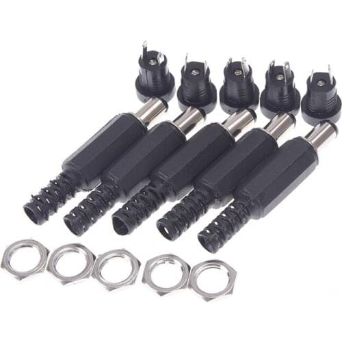 10PCS DC Power Connector Pin 2.1x5.5mm Female Plug Jack + Male Plug Jack Socket Adapter PCB Mount DIY Adapter Connector 2.1X5.5