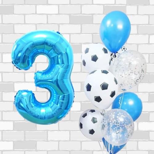 10pcs/set Boys Birthday Party Decor Football Latex Balloon Kids Toys Balls 32inch Number Foil Balloon Baby Shower Decor Supplies