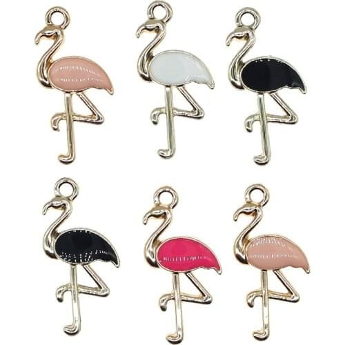 10pcs/lot 15*29mm Cute Animal Enamel Bird Flamingo Charms for DIY Earring Necklace Girls Jewelry Handmade Findings XL998