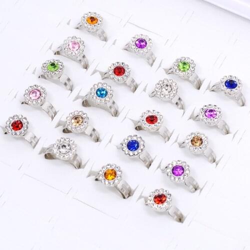 20Pcs Adjustable Kids Rings Shining Crystal Rhinestone Gold Silver Color Ring for Girls Children Rings Dress up Party Gift